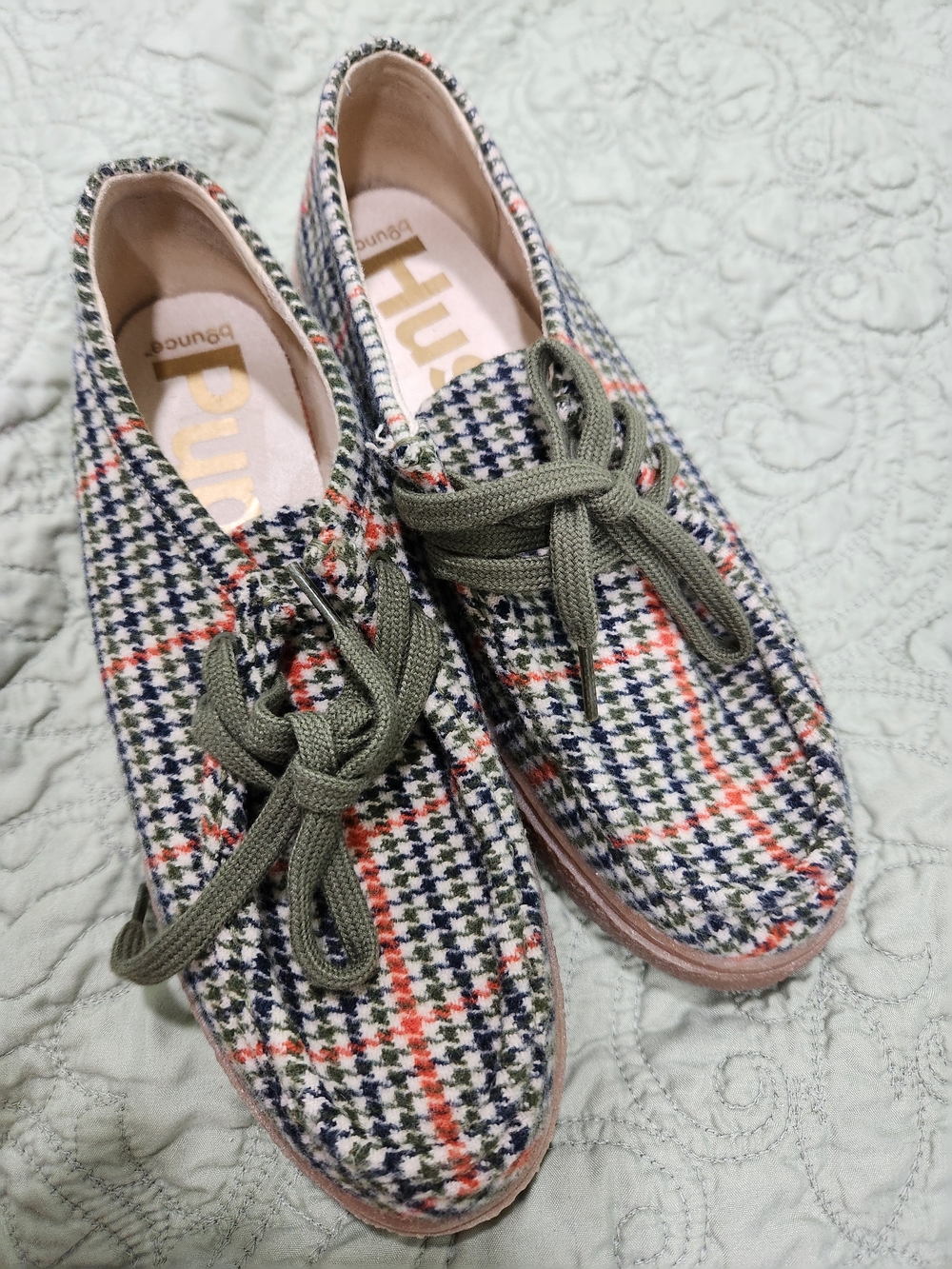 Hush Puppies Women's Navy, White & Orange Plaid Lace-Up Shoes with Olive Laces